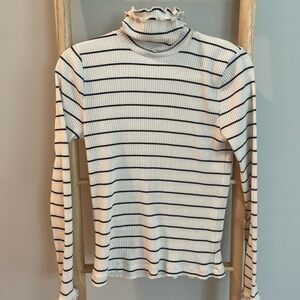 EUC J. Crew Ribbed Long-Sleeve Blouse with Ruffled Turtleneck
